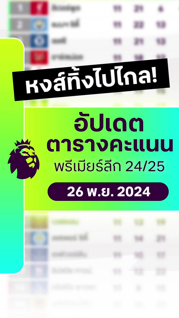 [EPL] ตารางคะแนนพรีเมียร์ลีก 2024/25 : 26 พ.ย. 2567